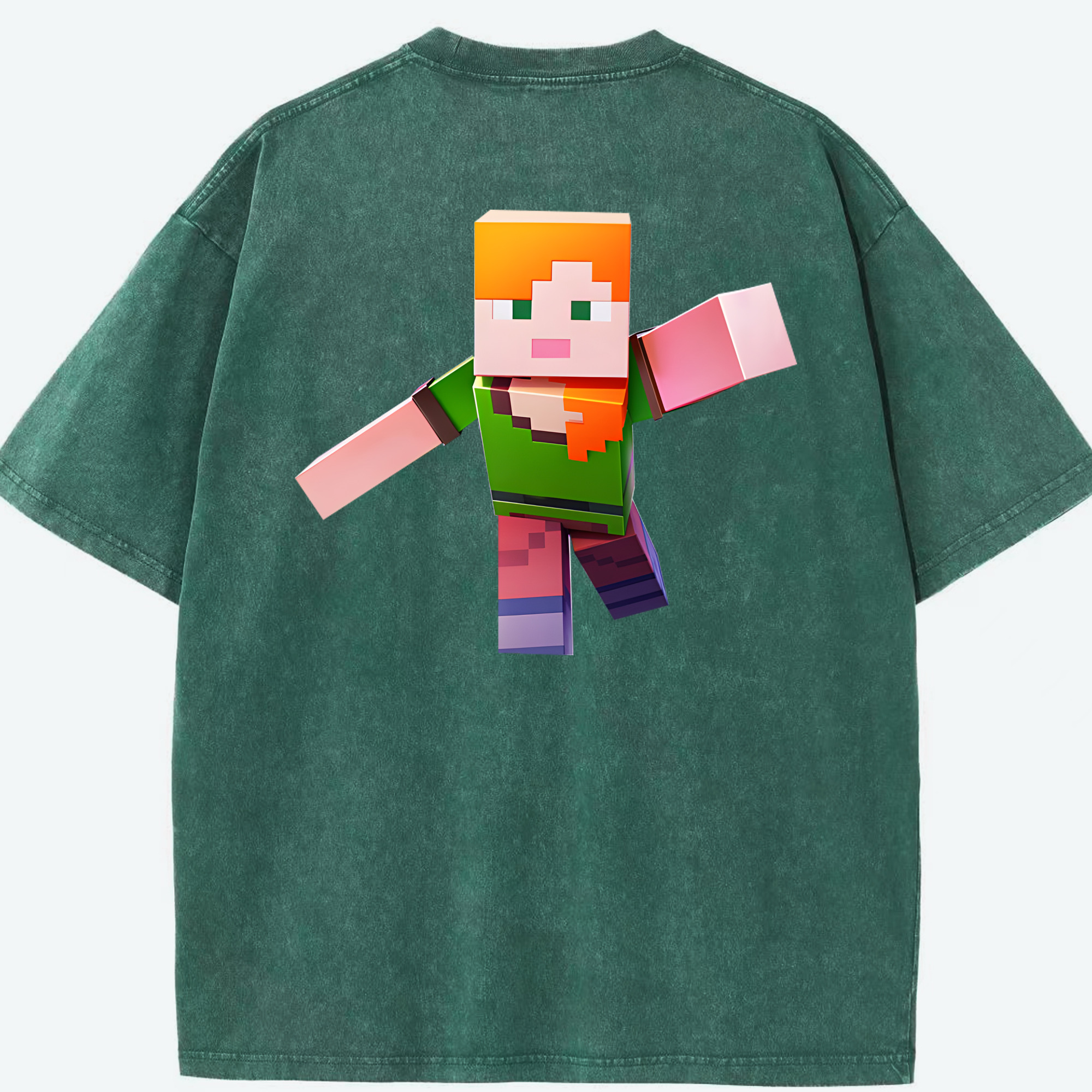 （画像用） マインクラフト ブロックの世界 Minecraft MC Block world 綿100% ヴィンテージ風 半袖Tシャツ（背面プリント）